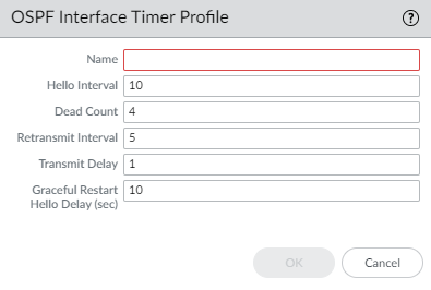 OSPF Interface Timer Profile configuration window.